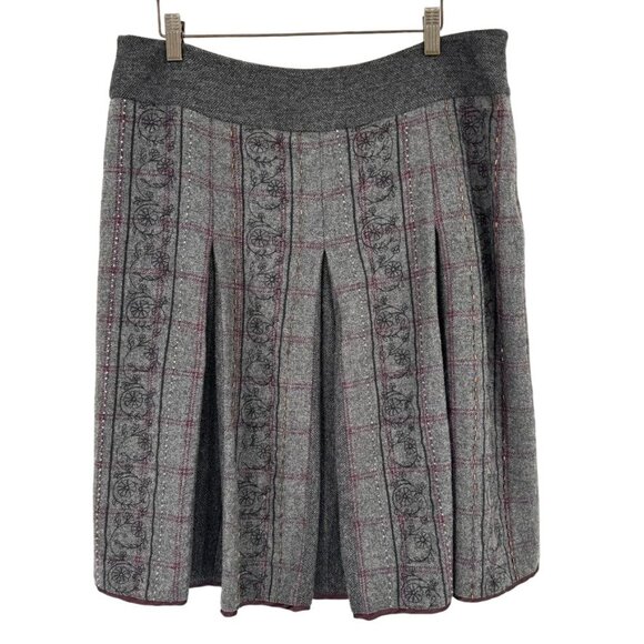 Ann Taylor Loft Size 14 Womens Pleated Gray Plaid Skirt wool blend beaded - Picture 3 of 8